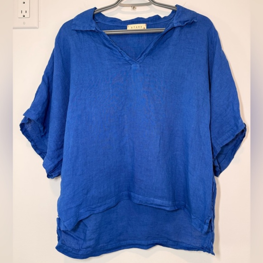 Stark X Vibrant Blue Linen Blouse size M Made in USA